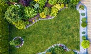 top down aerial view of residential property backyard landscape overland park ks